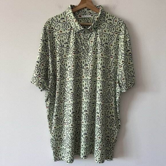 Fore Fathers Other - Fore Fathers Men's Golf Polo Shirt 3XL Green Campsite Print‎ Outdoor Nature Dad